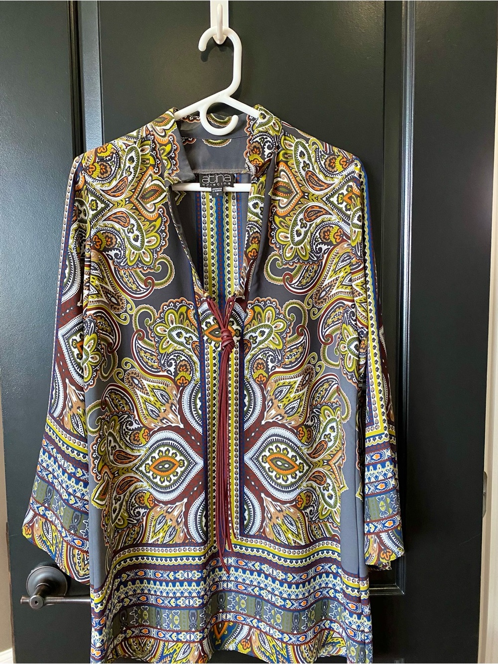 Atina Cristina Paisley Print Long Sleeve Tunic Blouse | M